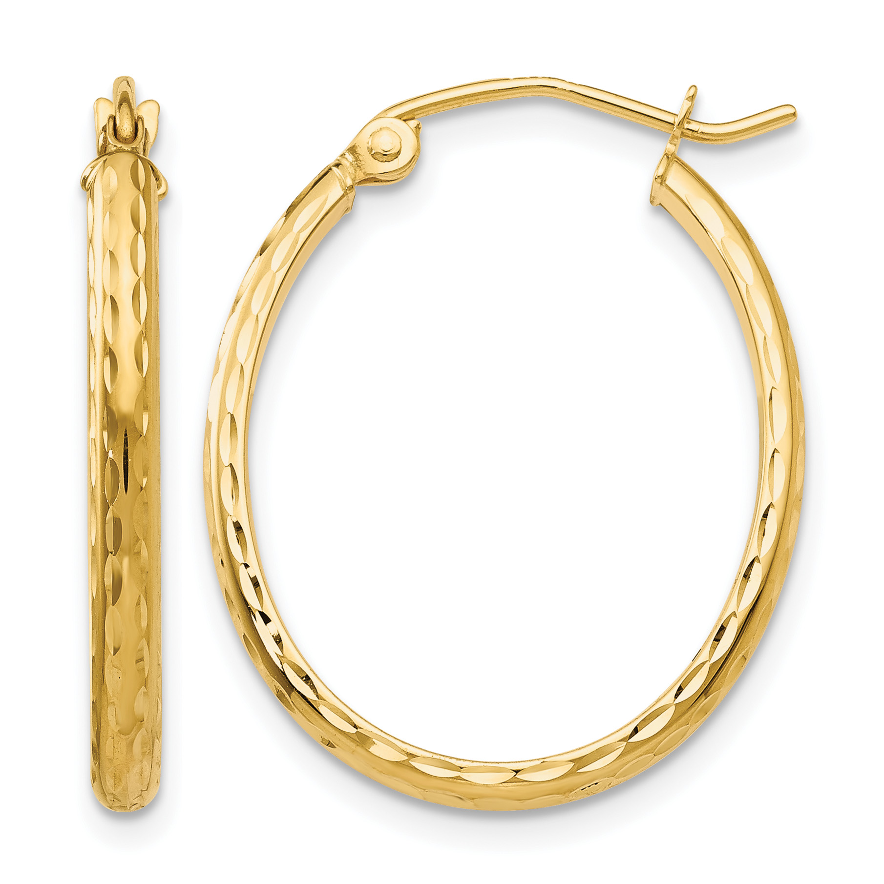 14k Lightweight Diamond-cut Oval Hoop Earrings (TE512)