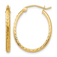 14K Yellow Gold 2.5x 25mm Lightweight Diamond-cut Oval Tube Hoop Earrings view 1