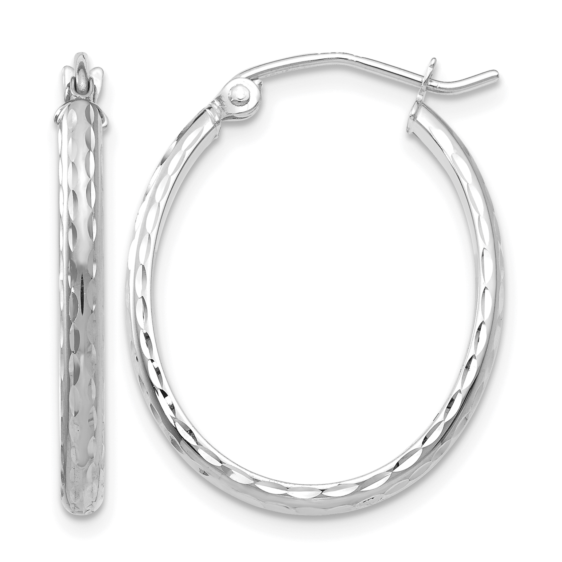 14k White Gold Lightweight Diamond-cut Oval Hoop Earrings (TE512W)