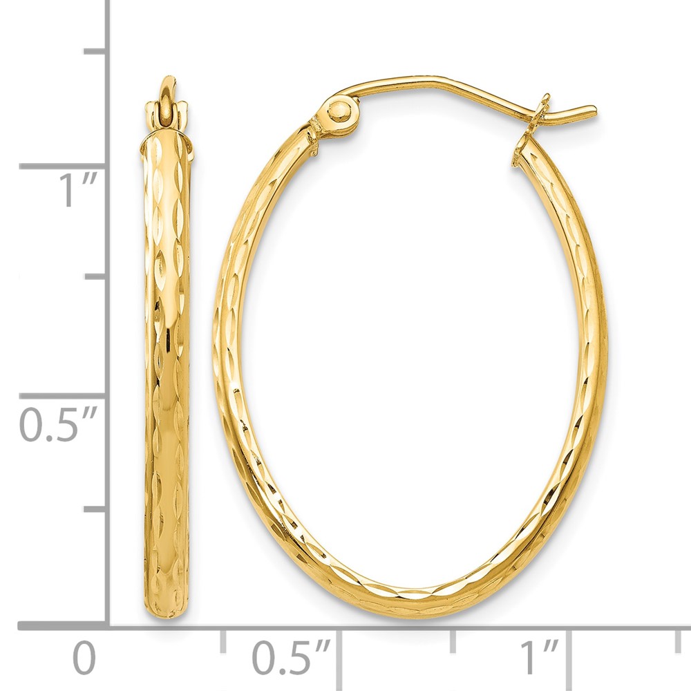 14k Lightweight Diamond-cut Oval Hoop Earrings (TE513)