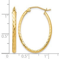 14K Yellow Gold 2.5x 29mm Lightweight Diamond-cut Oval Tube Hoop Earrings view 4