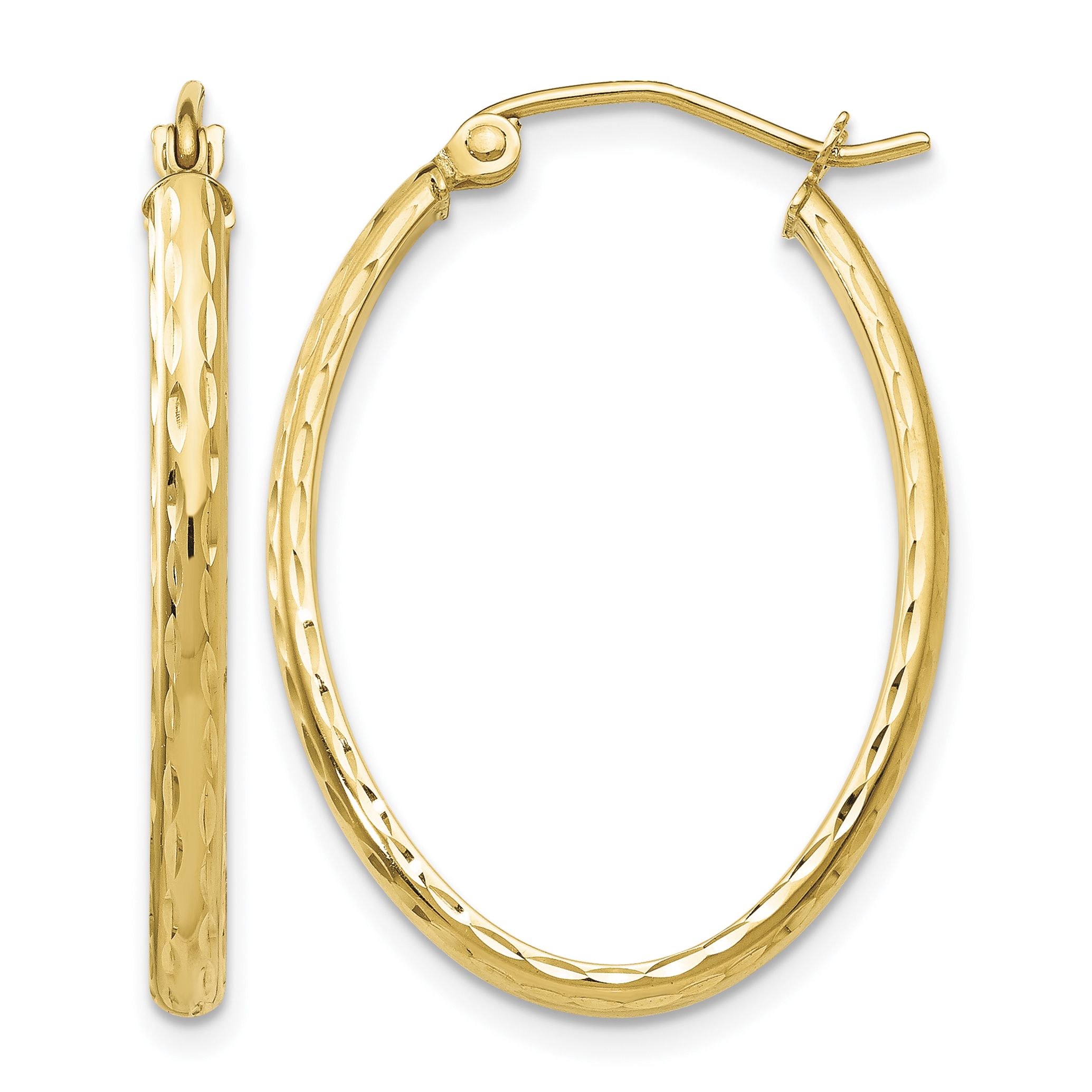 14k Lightweight Diamond-cut Oval Hoop Earrings (TE513)