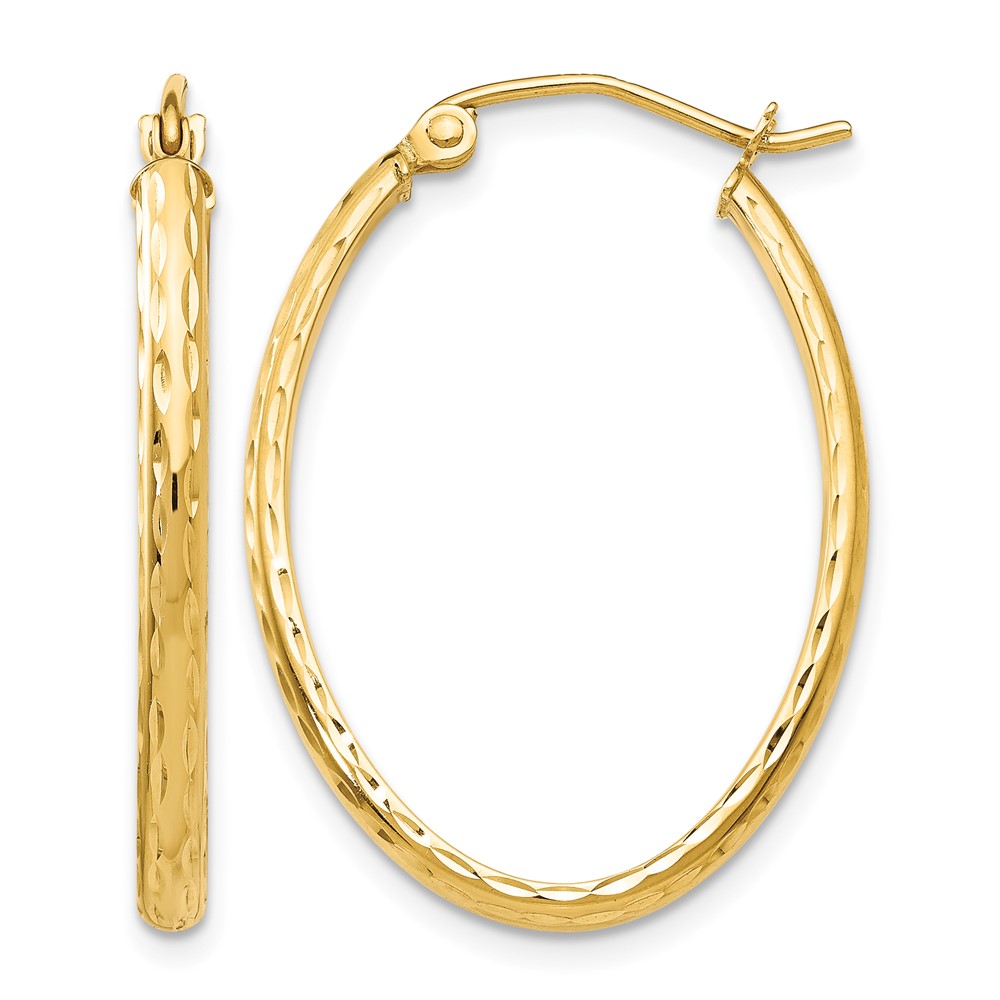 14k Lightweight Diamond-cut Oval Hoop Earrings (TE513)