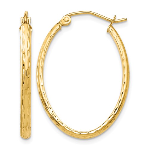 14K Yellow Gold 2.5x 29mm Lightweight Diamond-cut Oval Tube Hoop Earrings
