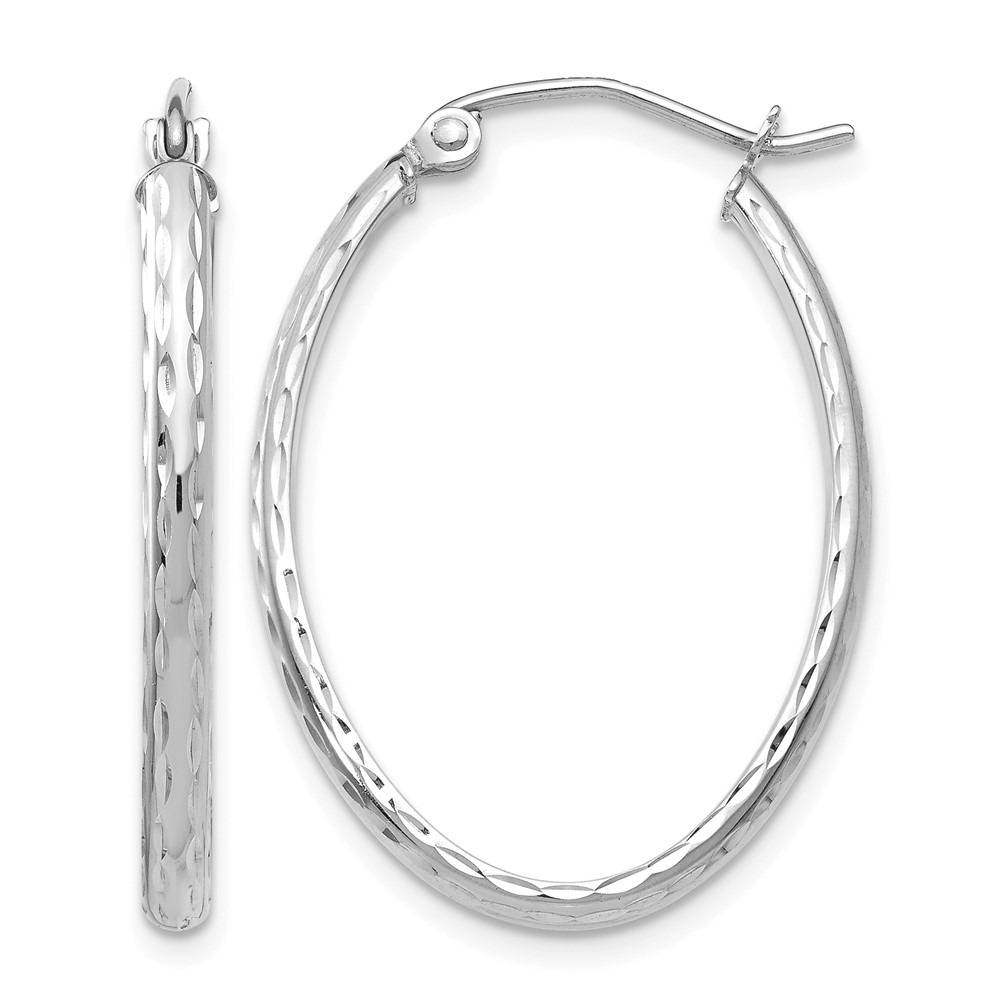 14k White Gold Lightweight Diamond-cut Oval Hoop Earrings (TE513W)