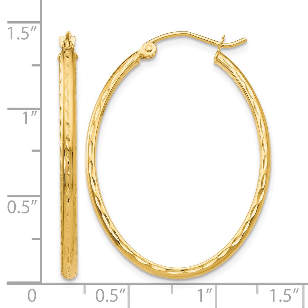 14k Lightweight Diamond-cut Oval Hoop Earrings (TE514)