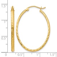 14K Yellow Gold 2.5x 35mm Lightweight Diamond-cut Oval Tube Hoop Earrings view 4
