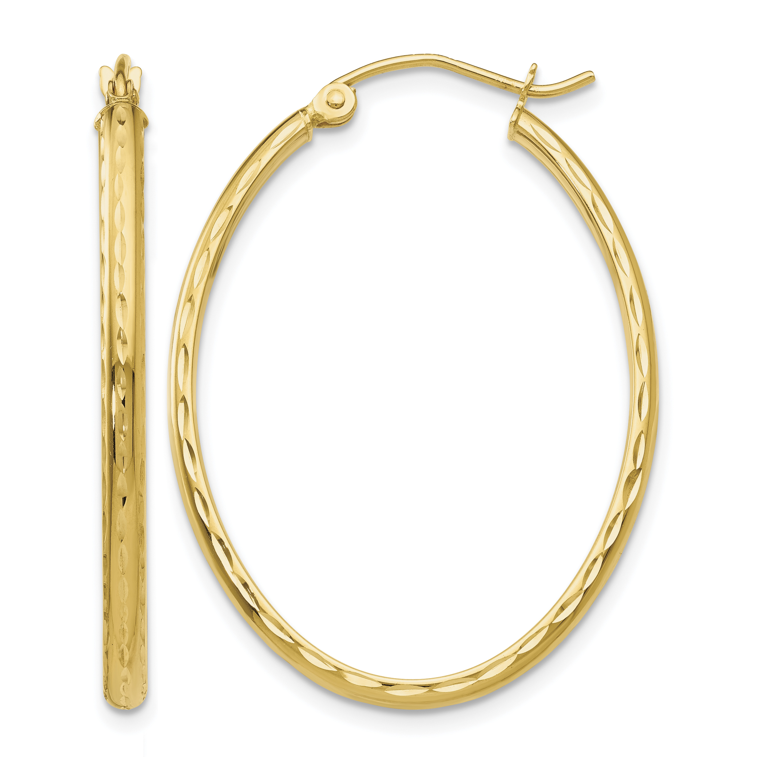 14k Lightweight Diamond-cut Oval Hoop Earrings (TE514)
