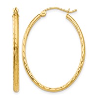 14K Yellow Gold 2.5x 35mm Lightweight Diamond-cut Oval Tube Hoop Earrings view 1