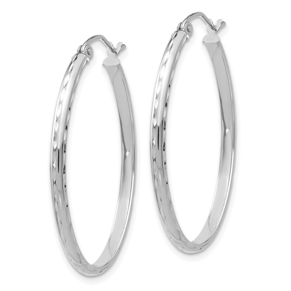14k White Gold Lightweight Diamond-cut Oval Hoop Earrings (TE514W)