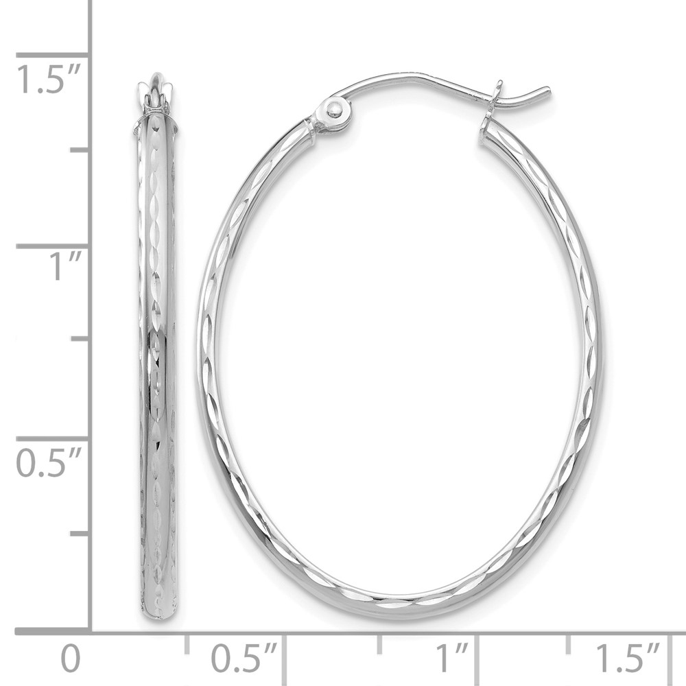 14k White Gold Lightweight Diamond-cut Oval Hoop Earrings (TE514W)