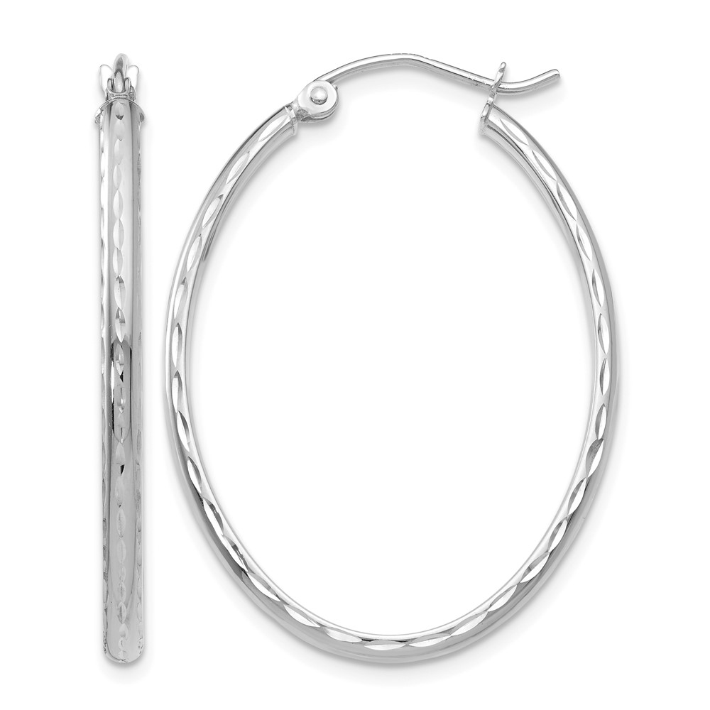 14k White Gold Lightweight Diamond-cut Oval Hoop Earrings (TE514W)