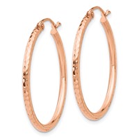 14K Rose Gold 2x 30mm Diamond-cut Polished Tube Hoop Earrings view 2