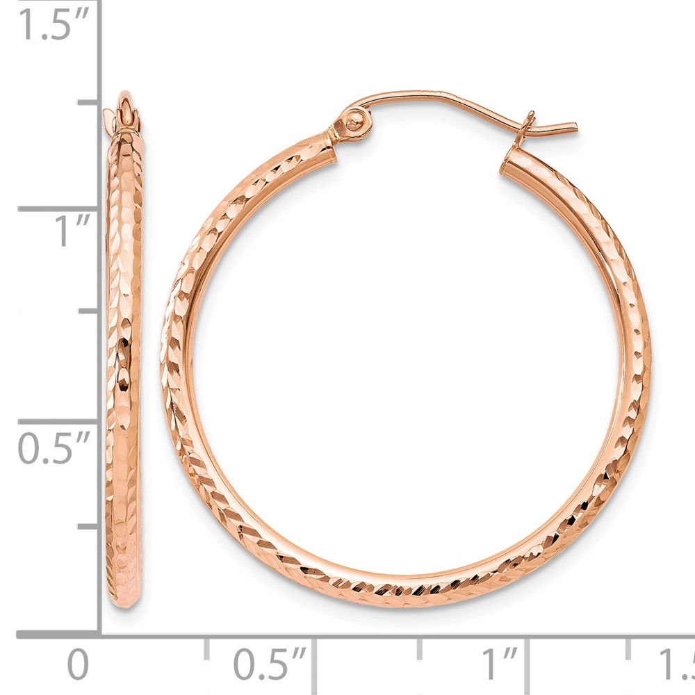 14k Rose Gold Diamond-cut Polished Hoop Earrings (TE518)