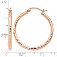 14K Rose Gold 2x 30mm Diamond-cut Polished Tube Hoop Earrings view 4