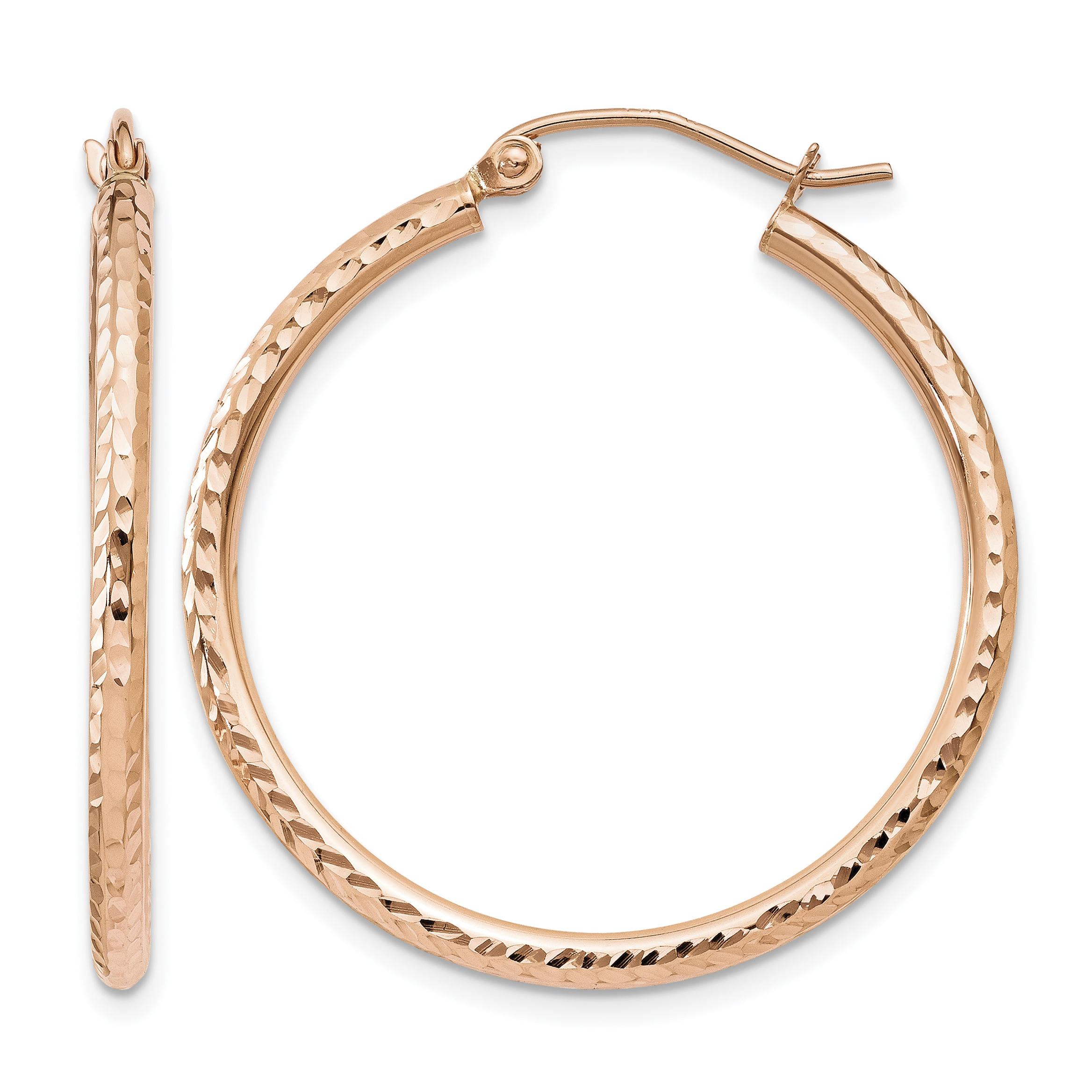 14k Rose Gold Diamond-cut Polished Hoop Earrings (TE518)