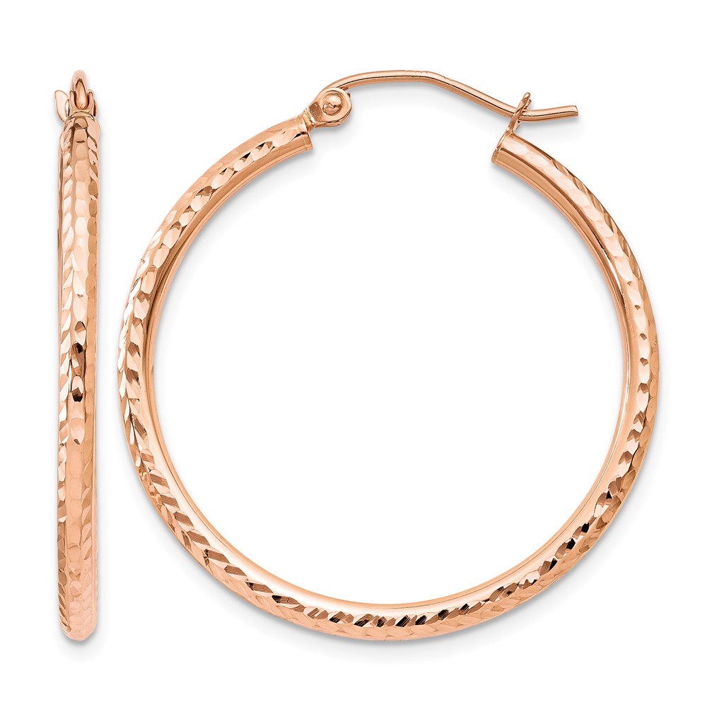 14k Rose Gold Diamond-cut Polished Hoop Earrings (TE518)