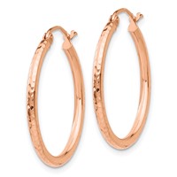 14K Rose Gold 2x 25mm Diamond-cut Polished Tube Hoop Earrings view 2
