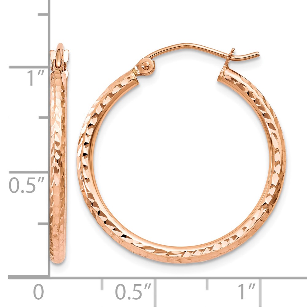 14k Rose Gold Diamond-cut Polished Hoop Earrings (TE519)