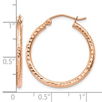 14K Rose Gold 2x 25mm Diamond-cut Polished Tube Hoop Earrings view 4