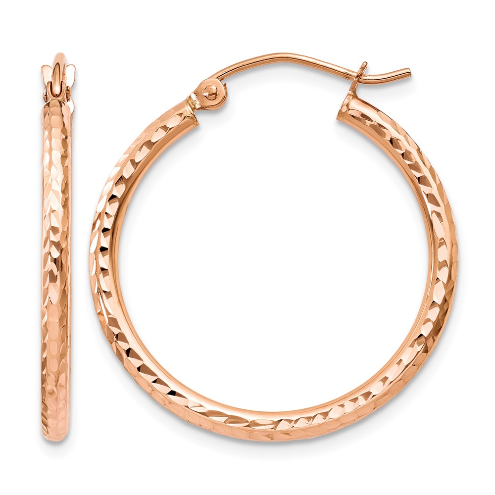 14k Rose Gold Diamond-cut Polished Hoop Earrings (TE519)