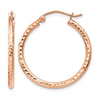 14K Rose Gold 2x 25mm Diamond-cut Polished Tube Hoop Earrings view 1