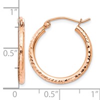 14K Rose Gold 2x 20mm Diamond-cut Polished Tube Hoop Earrings view 4