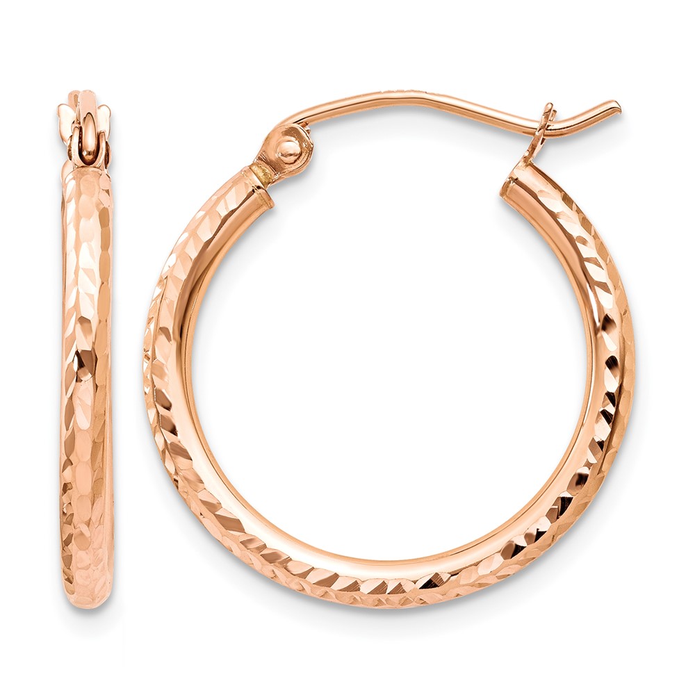 14k Rose Gold Diamond-cut Polished Hoop Earrings (TE520)