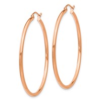 14K Rose Gold 2x 45mm Polished Lightweight Tube Hoop Earrings view 2