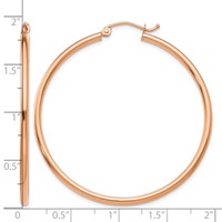 14K Rose Gold 2x 45mm Polished Lightweight Tube Hoop Earrings view 4