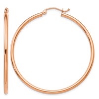 14K Rose Gold 2x 45mm Polished Lightweight Tube Hoop Earrings view 1