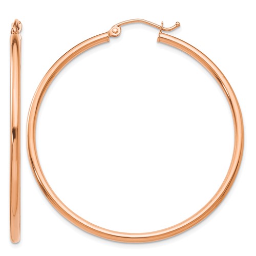 14K Rose Gold 2x 45mm Polished Lightweight Tube Hoop Earrings