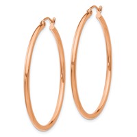 14K Rose Gold 2x 40mm Polished Lightweight Tube Hoop Earrings view 2