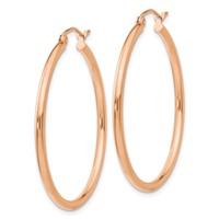 14K Rose Gold 2x 35mm Polished Lightweight Tube Hoop Earrings view 2