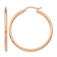 14K Rose Gold 2x 35mm Polished Lightweight Tube Hoop Earrings view 1