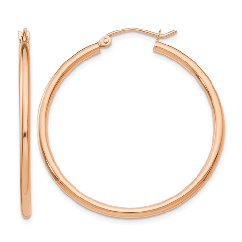 14K Rose Gold 2x 35mm Polished Lightweight Tube Hoop Earrings
