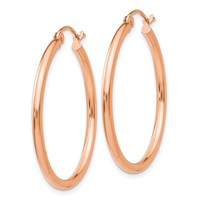 14K Rose Gold 2x 30mm Polished Lightweight Tube Hoop Earrings view 2