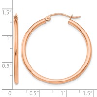 14K Rose Gold 2x 30mm Polished Lightweight Tube Hoop Earrings view 4
