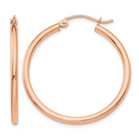 14K Rose Gold 2x 30mm Polished Lightweight Tube Hoop Earrings view 1