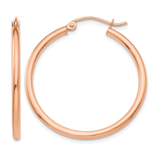 14K Rose Gold 2x 30mm Polished Lightweight Tube Hoop Earrings