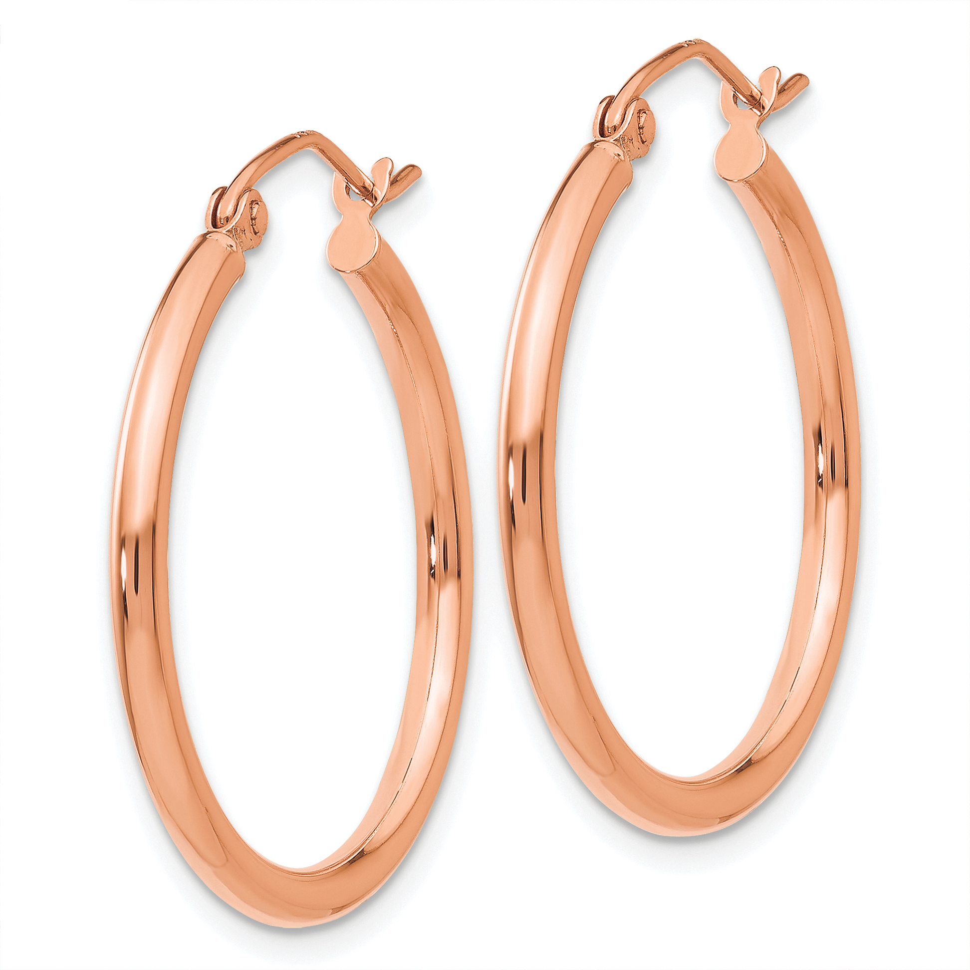 14k Roségold poliert 2 mm leichte Rohr Reifen Ohrringe TE529 - Bild 2 von 4