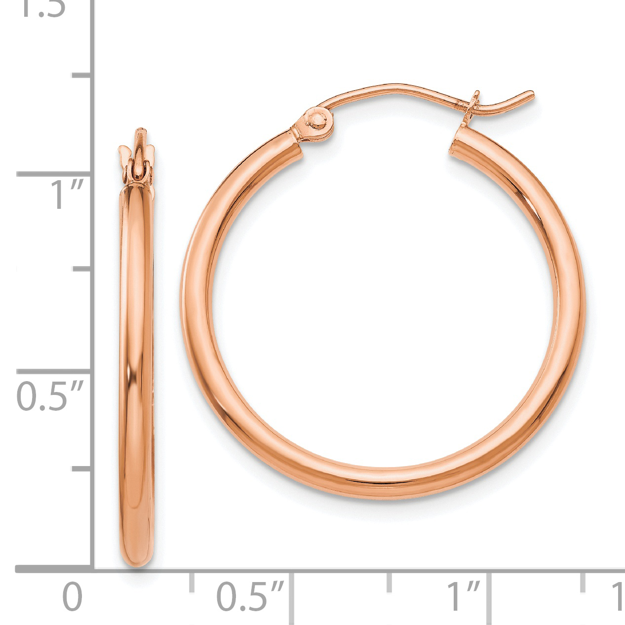 14k Roségold poliert 2 mm leichte Rohr Reifen Ohrringe TE529 - Bild 4 von 4