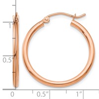 14K Rose Gold 2x 25mm Polished Lightweight Tube Hoop Earrings view 4
