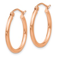 14K Rose Gold 2x 20mm Polished Lightweight Tube Hoop Earrings view 2