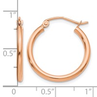 14K Rose Gold 2x 20mm Polished Lightweight Tube Hoop Earrings view 4