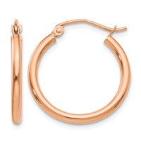 14K Rose Gold 2x 20mm Polished Lightweight Tube Hoop Earrings view 1