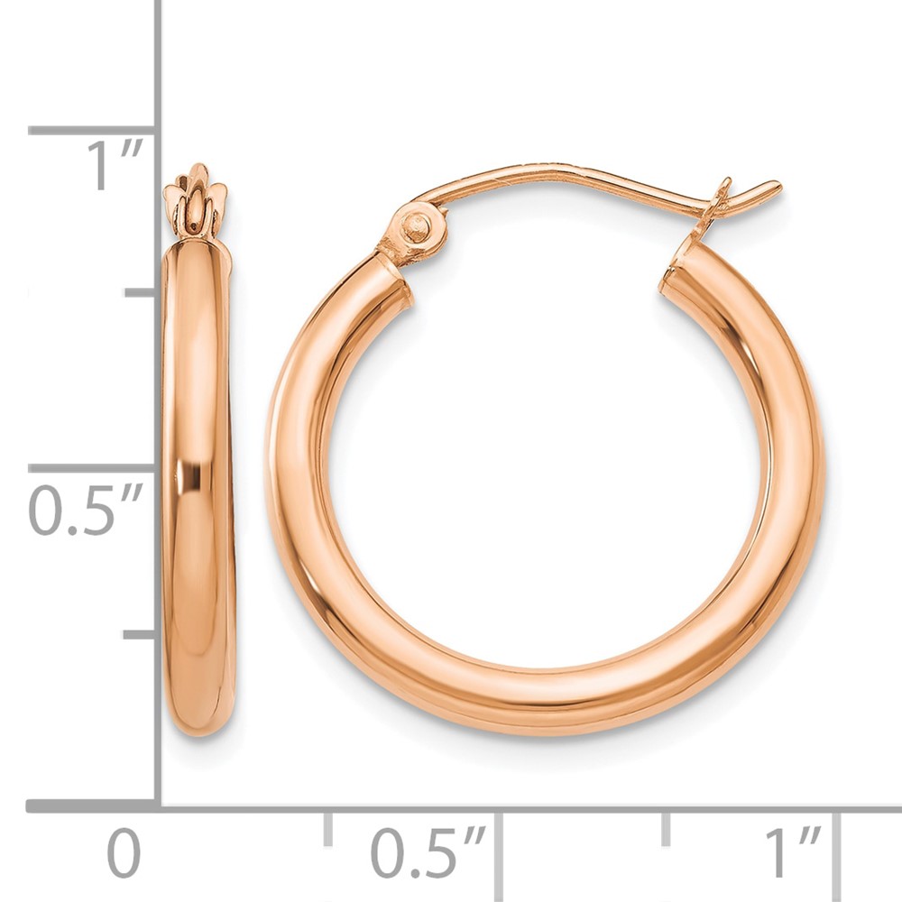 14k Rose Gold Polished 2.5mm Lightweight Tube Hoop Earrings (TE531)