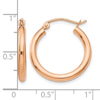14K Rose Gold 2.5x 20mm Polished Lightweight Tube Hoop Earrings view 4