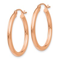 14K Rose Gold 2.5x 25mm Polished Lightweight Tube Hoop Earrings view 2