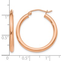 14K Rose Gold 2.5x 25mm Polished Lightweight Tube Hoop Earrings view 4